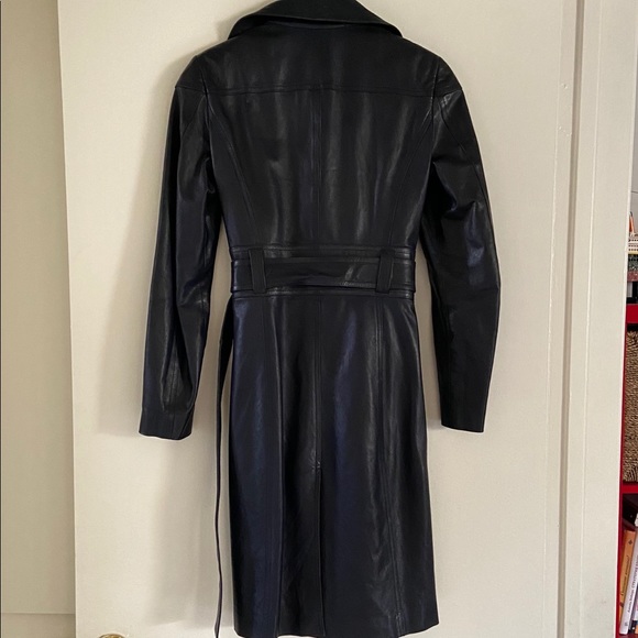 Versace navy leather trench coat - Picture 4 of 12